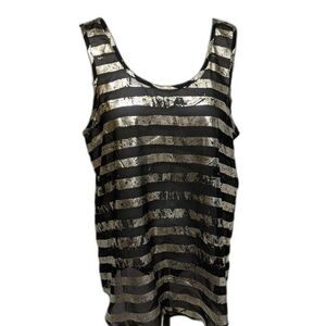 Charming Charlie Top Women Medium Striped Metallic Black Sleeveless Silver M